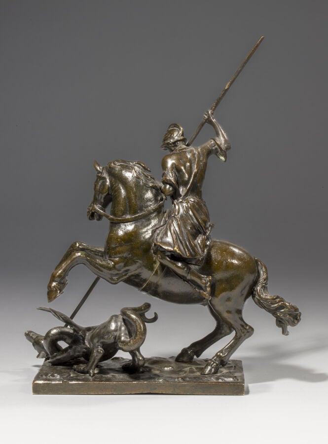 Francesco Fanelli (1609-1665) - Saint Georges combattant le dragon - Bronze à p…