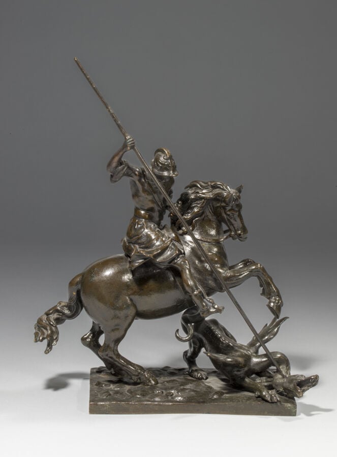 Francesco Fanelli (1609-1665) - Saint Georges combattant le dragon - Bronze à p…