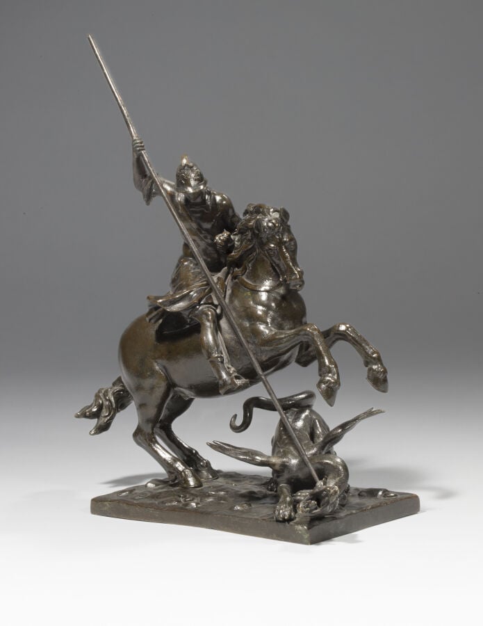 Francesco Fanelli (1609-1665) - Saint Georges combattant le dragon - Bronze à p…