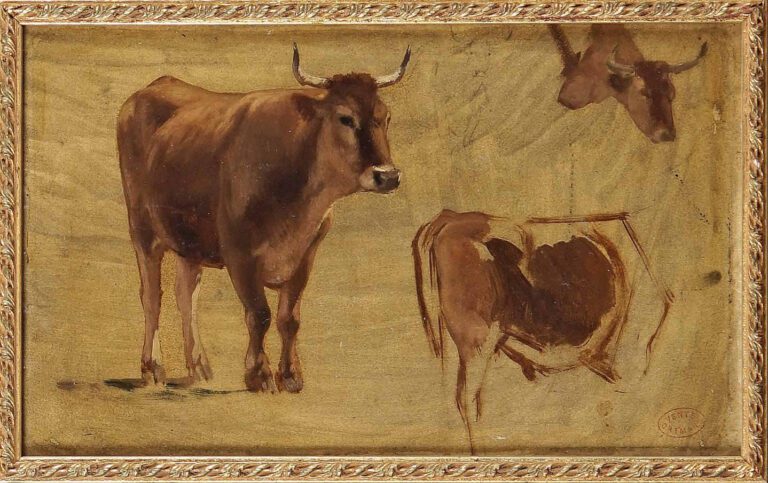 François Auguste ORTMANS (1826-1884) (Attribué à) - Étude de vaches - Huile sur…