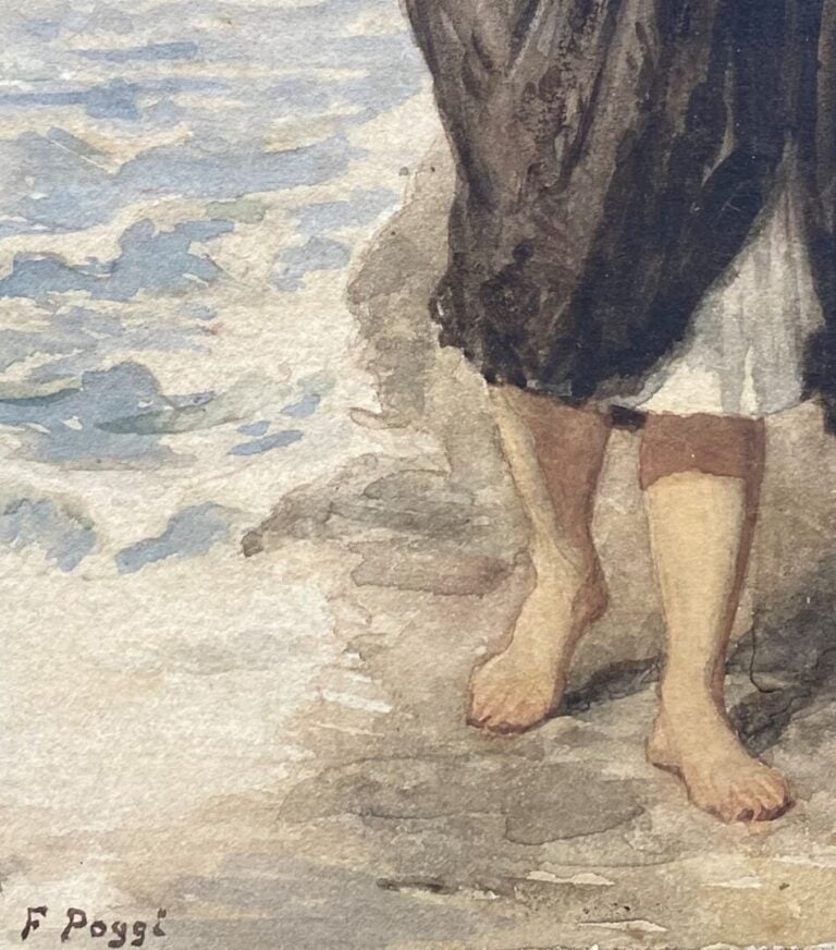 François POGGI (1838-1900) - Jeune femme en bord de mer - Aquarelle sur papier…