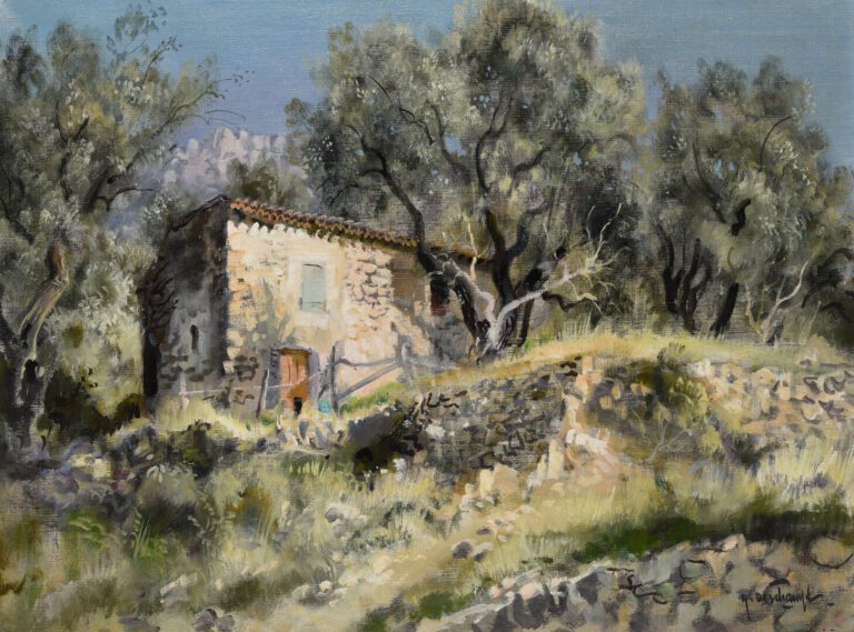 Gabriel DESCHAMPS (1919-2011) - Mas provençal de Castellar - Huile sur toile -…