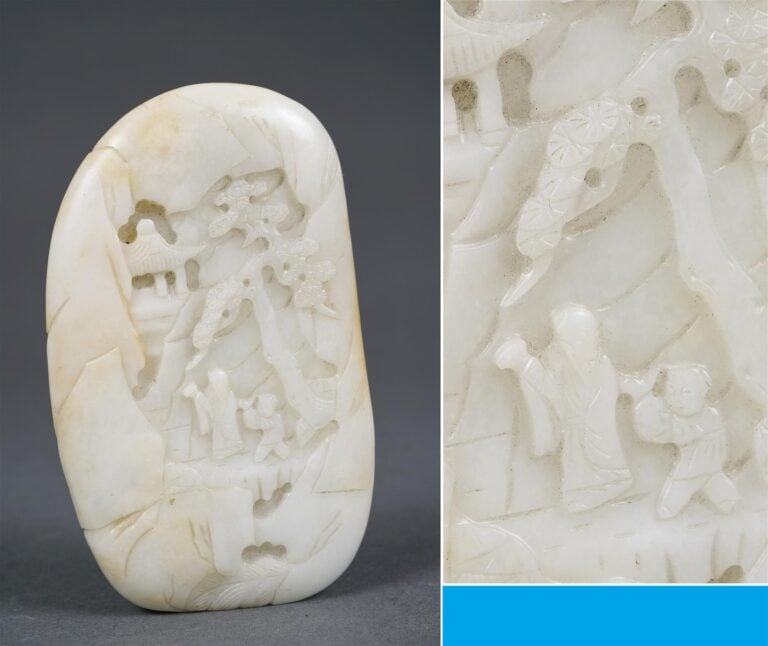 GALET DE JADE NEPHRITE SCULPTE D'UNE PETITE MONTAGNE, SHANZI - Chine, Epoque XX…