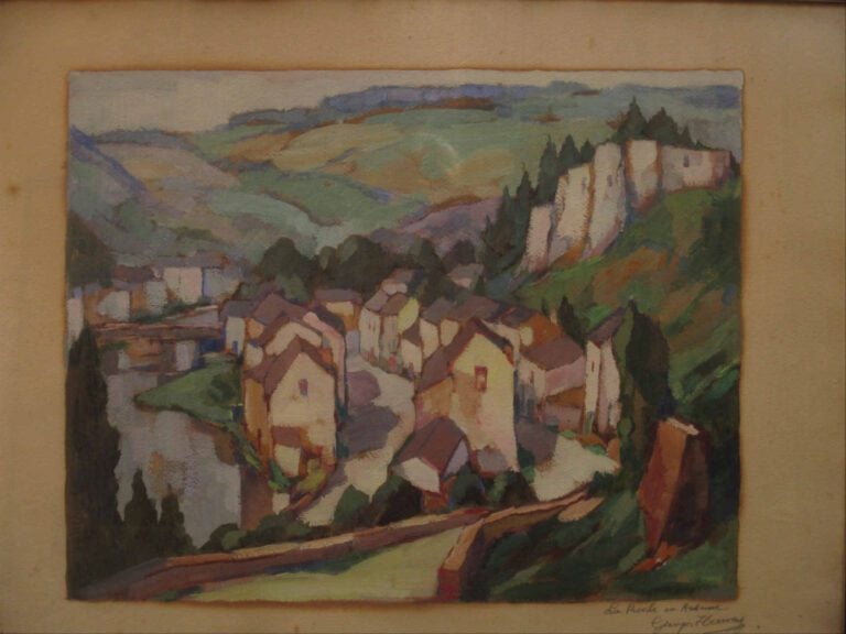 Georges HERMEY ? - La roche en Ardennes - Huile sur papier. - Signée et titrée…