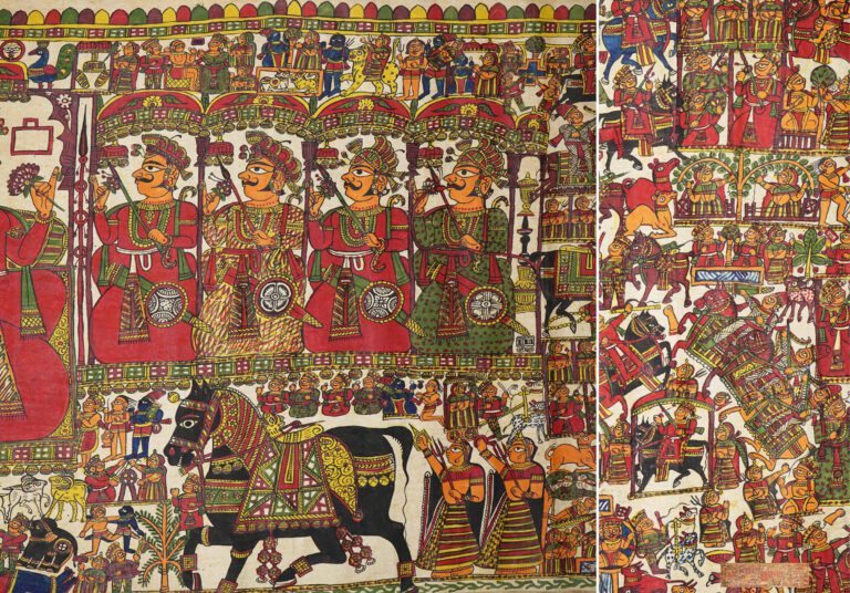 GRAND TEXTILE PEINT DE L'HISTOIRE DE PABUJI, PABUJI KI PHAD - Inde, Rajasthan,…