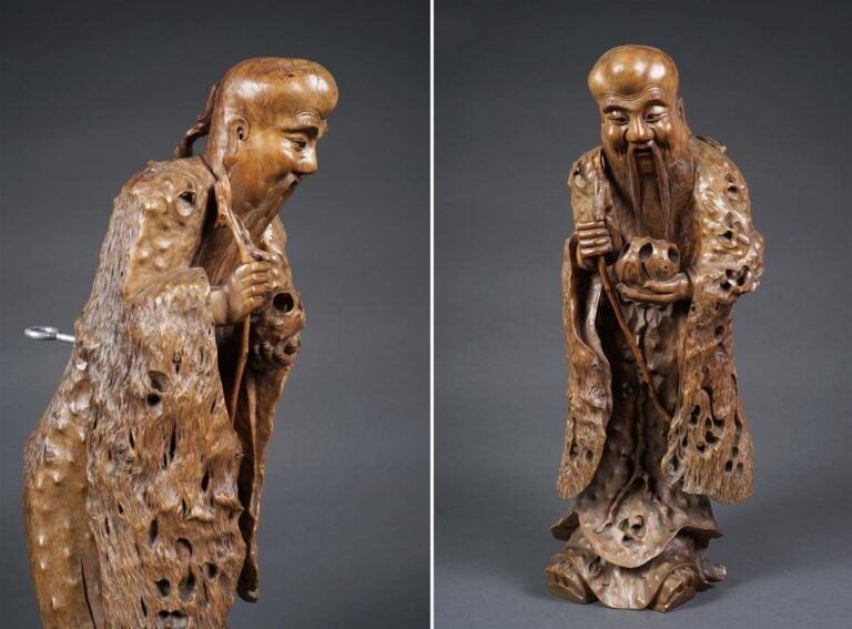 GRANDE PIECE DE BUIS SCULPTEE A L'EFFIGIE DE SHOU LAO / SHOUXING - Chine, Fin d…