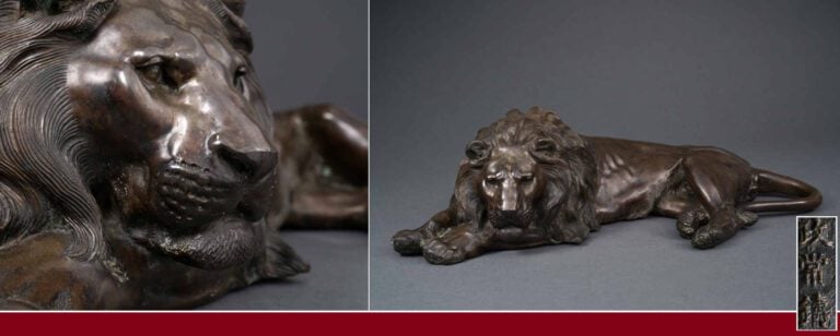GRANDE SCULPTURE EN BRONZE A L'EFFIGIE D'UN LION COUCHE, PAR MASATSUNE ?? - Jap…
