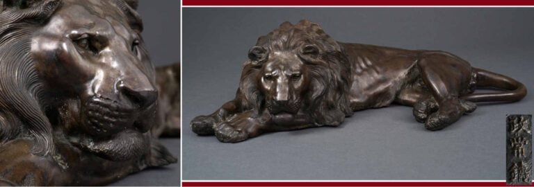 GRANDE SCULPTURE EN BRONZE A L'EFFIGIE D'UN LION COUCHE, PAR MASATSUNE ?? - Jap…