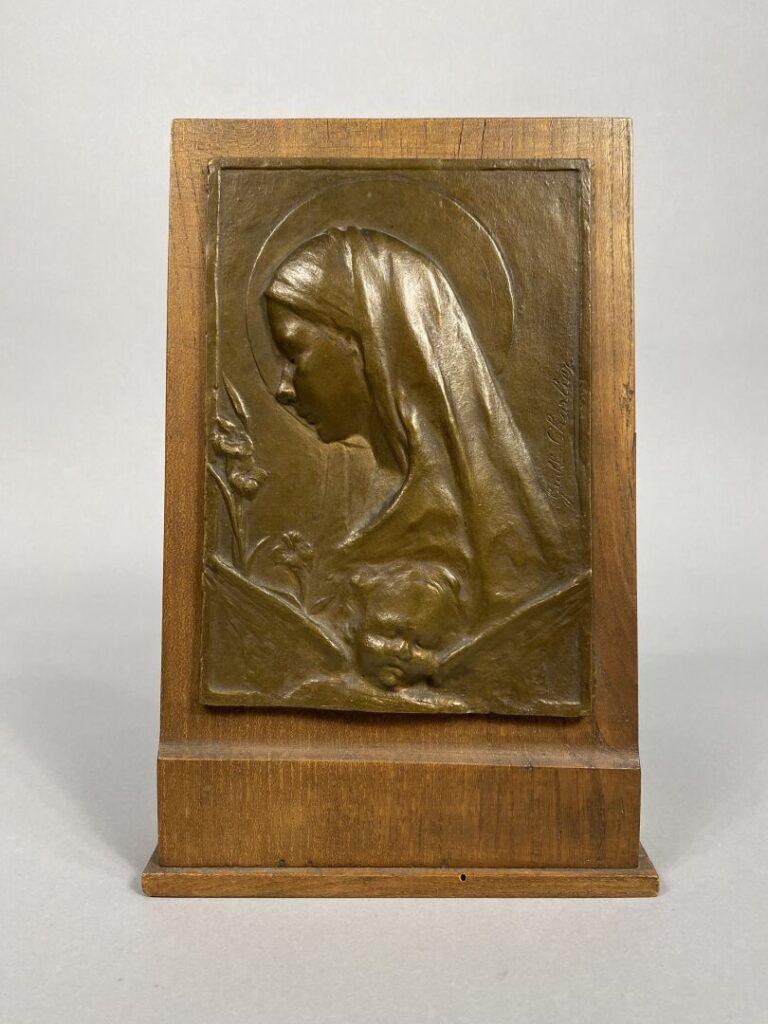 Guillaume CHARLIER (1854-1925), d'après - Vierge à l'enfant - Plaque en bas-rel…