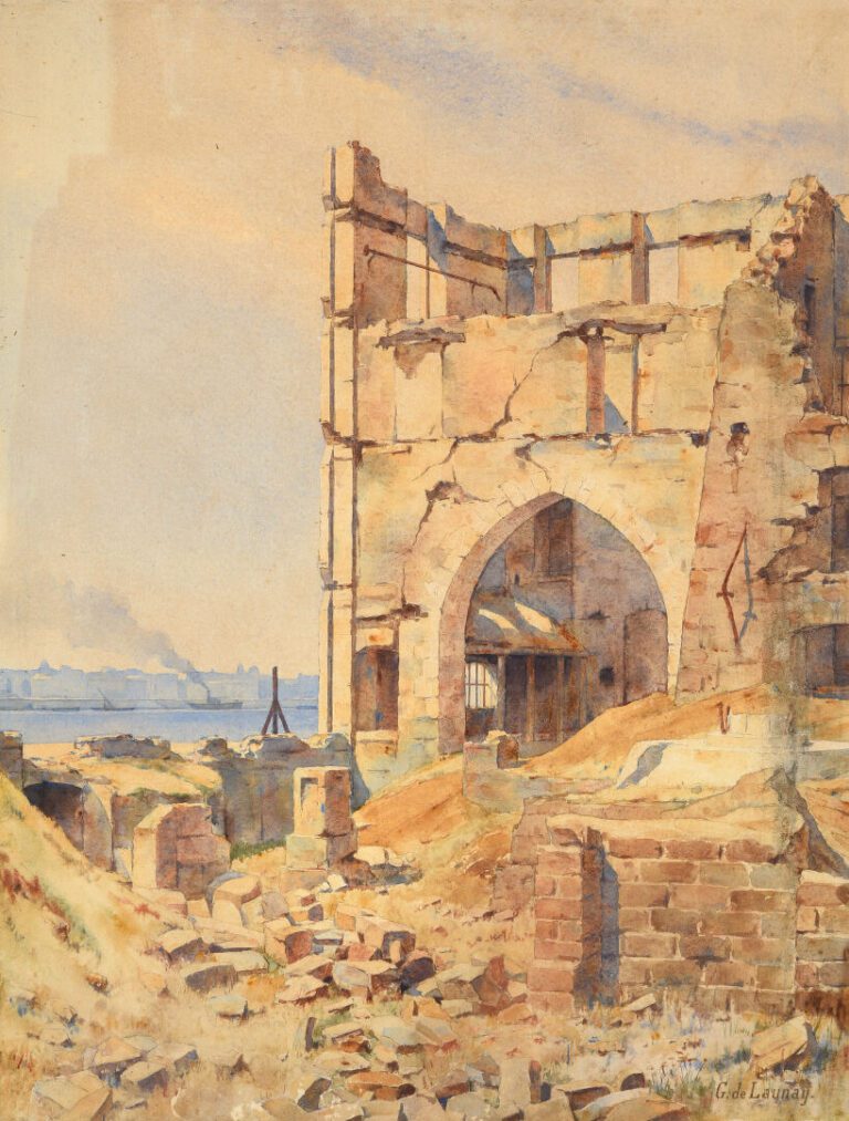 Gustave DE LAUNAY (1864-1929) - Vue de ruines - Aquarelle - Signé en bas à droi…