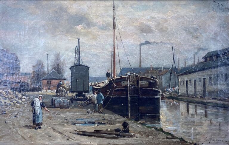 Gustave MASCART (1834-1914) - Vue de port - Huile sur toile - Signée en bas à d…
