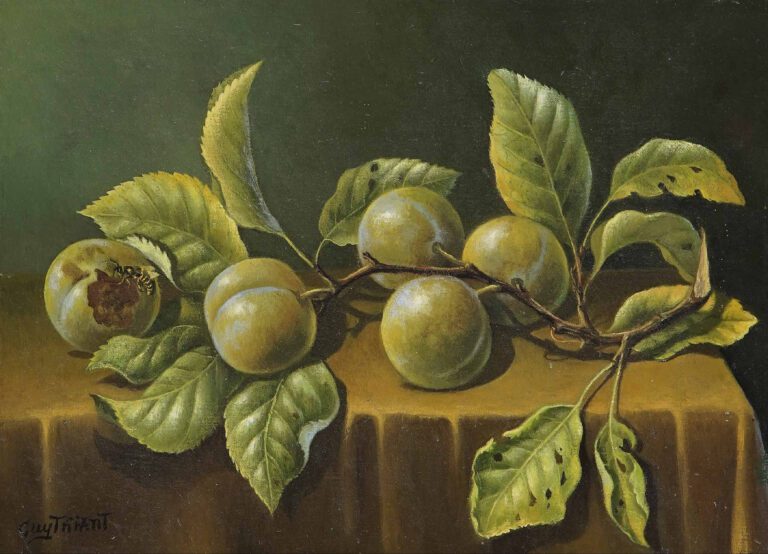 Guy THIANT (Né en 1931) - Nature morte aux prunes - Huile sur toile. - Signée e…