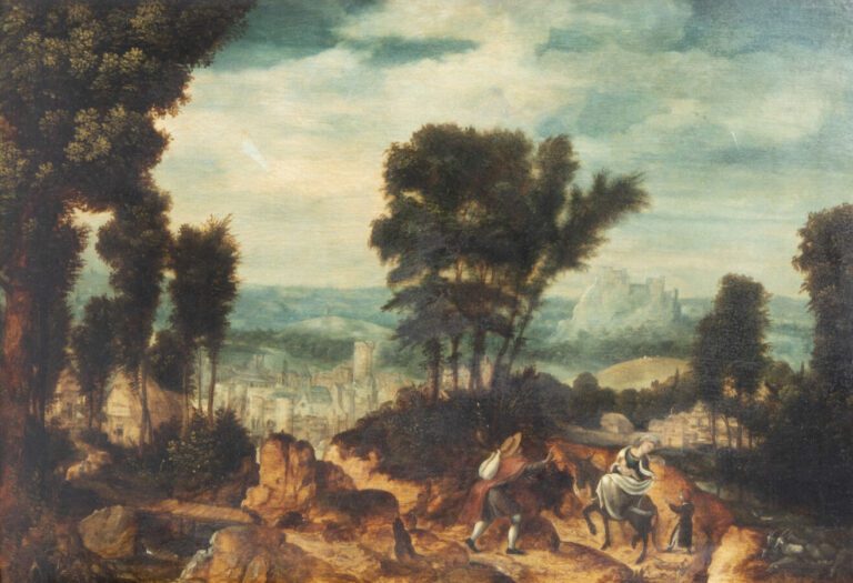 Herri MET DE BLES (1510 - 1550) - Paysage avec la fuite en Égypte - panneau de…