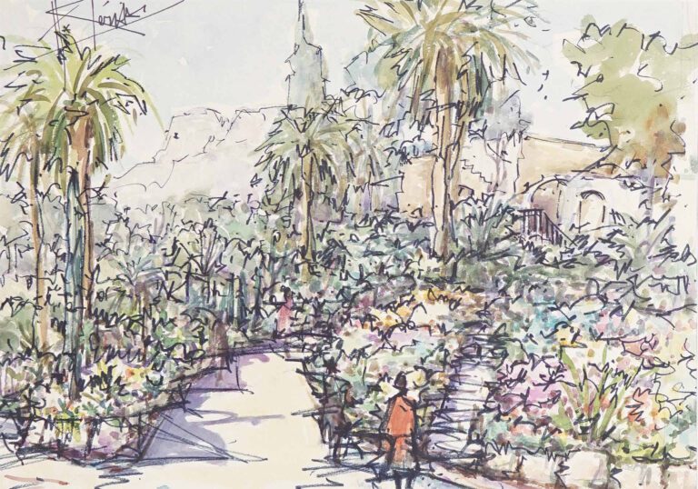 Hubert CLÉRISSI (Né en 1923) - "Jardins privés du palais princier à Monaco" - "…