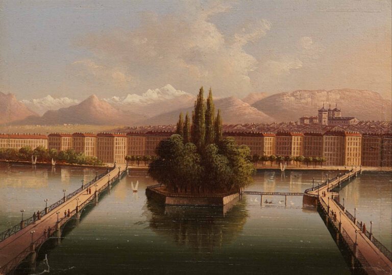 Hubert SATTLER (1817-1904) (Louis RITSCHARD) - L'île Rousseau à Genève - Vue de…