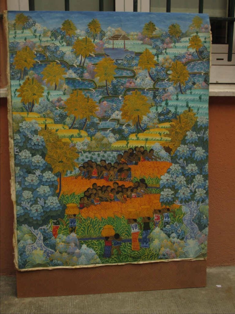 Huile sur toile représentant la récolte du blé. - A vue : 89 x 69.5 cm