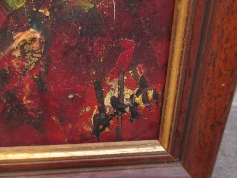 Huile sur toile représentant un perroquet dans une composition florale. - Porte…