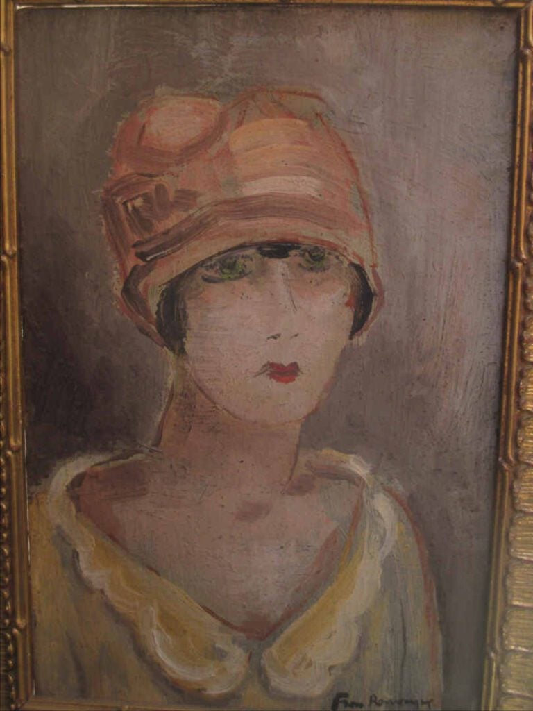 Huile sur toile représentant un portrait de dame en buste. - Porte une signatur…