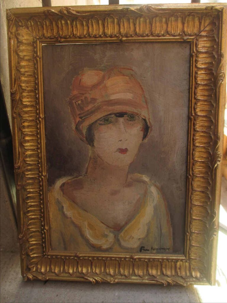 Huile sur toile représentant un portrait de dame en buste. - Porte une signatur…
