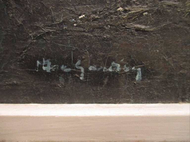 Huile sur toile représentant une scène d'intérieur. - Porte une signature en ba…