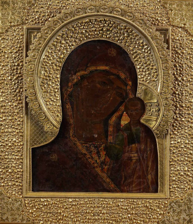 Icône de la Vierge de Kazan. - Tempera sur bois. - Russie, début du XIXe siècle…