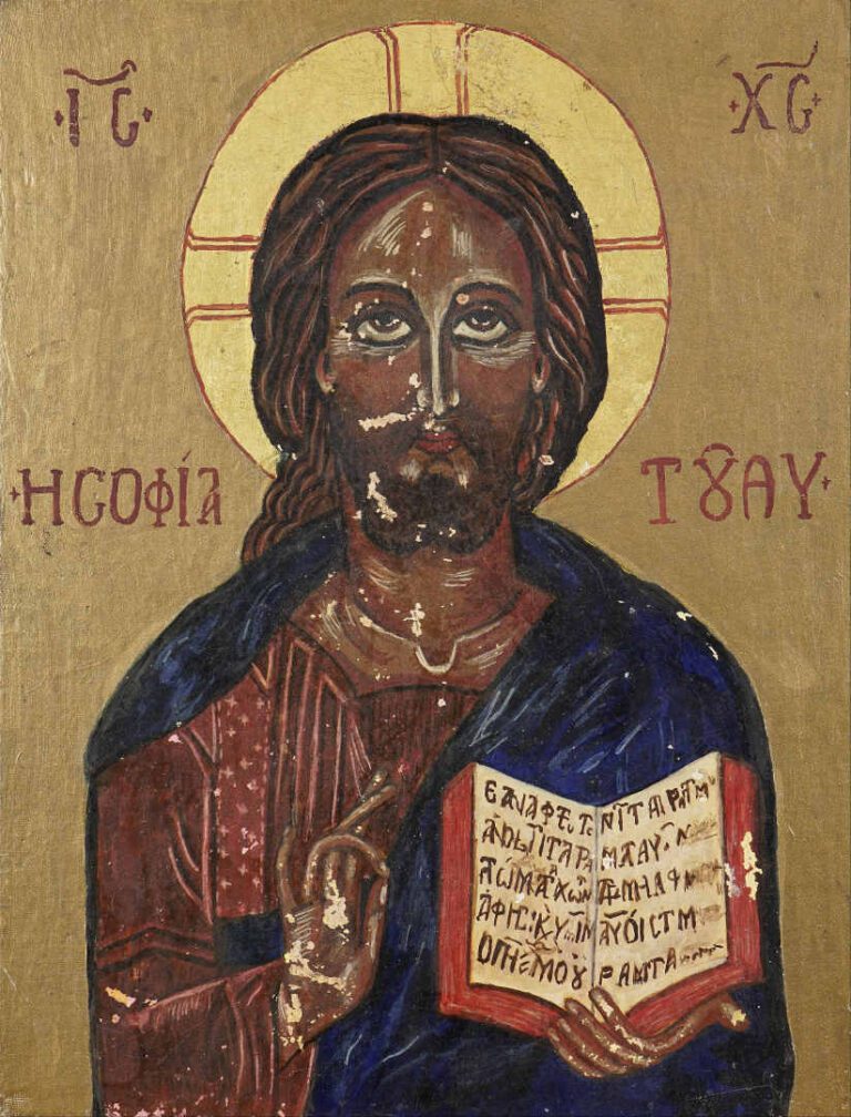 Icône du Christ Pantocrator. - Tempera sur bois. - Grèce, XXe siècle. - 41 x 31…