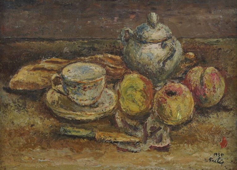 Isaac PAILES (1895-1978) - Nature morte aux pommes et à la théière - Huile sur…