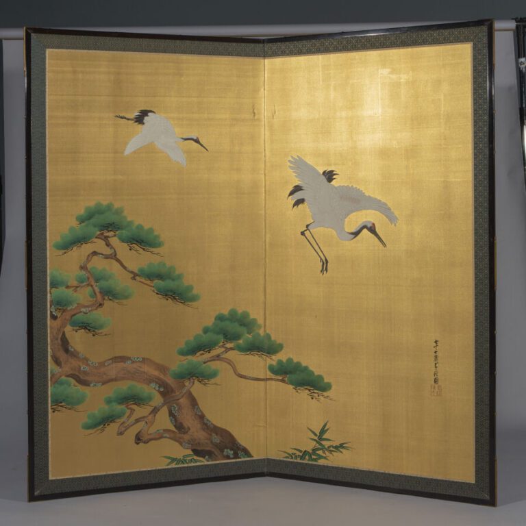 JAPON - Période Meiji - Taisho (1868-1926) - Ensemble de deux paravents à deux…