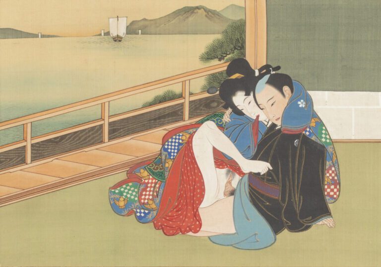 JAPON - Période Meiji - Taisho (1868-1926) - Peinture érotique Shunga sur soie,…