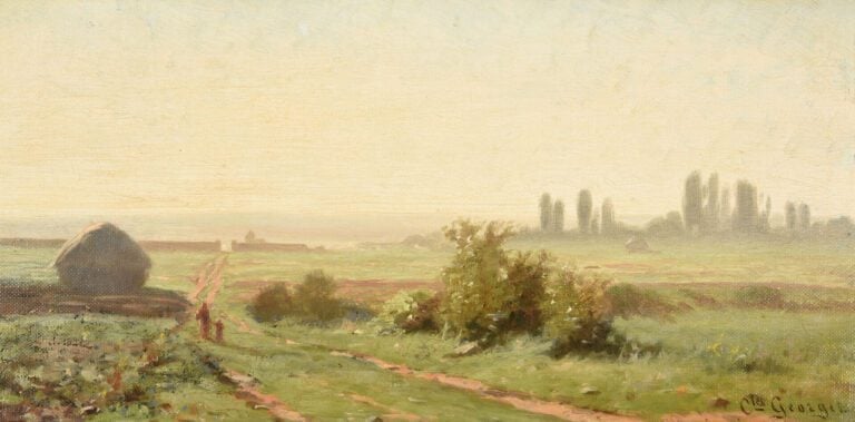 Jean-Charles GEORGET (1833-1895) - Mère et enfant sur un chemin de campagne - H…