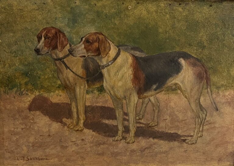 John-Lewis SHONBORN (1852-1931) - Deux chiens à l'arrêt - Huile sur papier - 22…