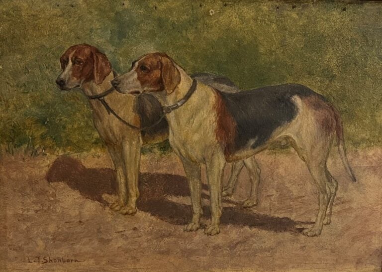 John-Lewis SHONBORN (1852-1931) - Deux chiens à l'arrêt - Huile sur papier - 22…