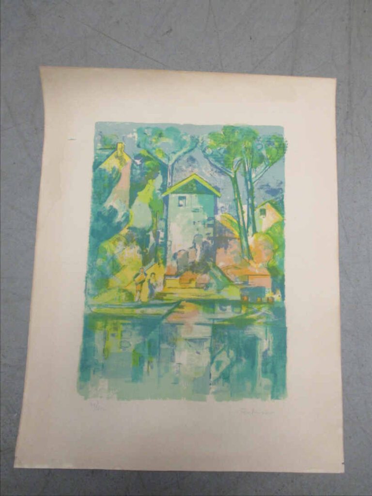 José PALMEIRO (1901/03-1984) - Maisons au bord de l'eau - Lithographie. - Signé…