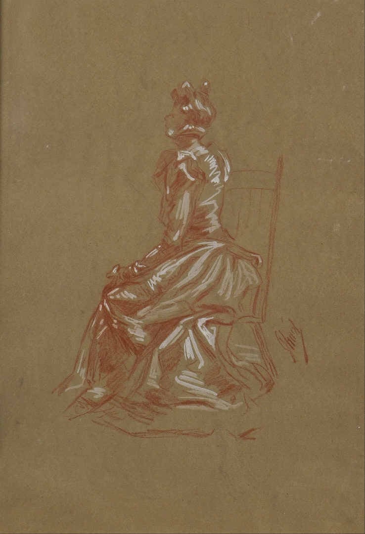 Jules CHÉRET (1836-1932) - Jeune femme de dos - Sanguine sur papier avec rehaut…
