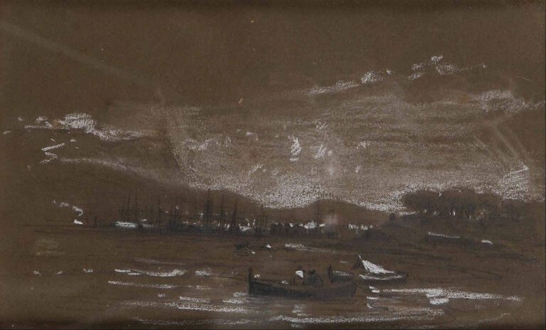 Jules DEFER (1803-1902) (Attribué à) - Port de Cannes - Mine de plomb et craie…