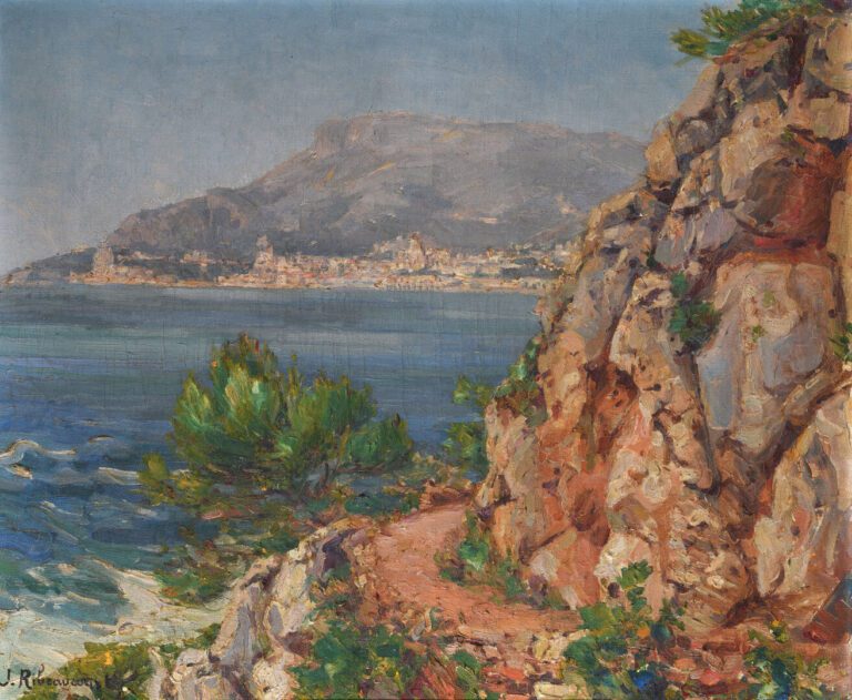 Jules RIBEAUCOURT (1866-1932) - Bord de mer Cap-Martin-Menton - Huile sur panne…