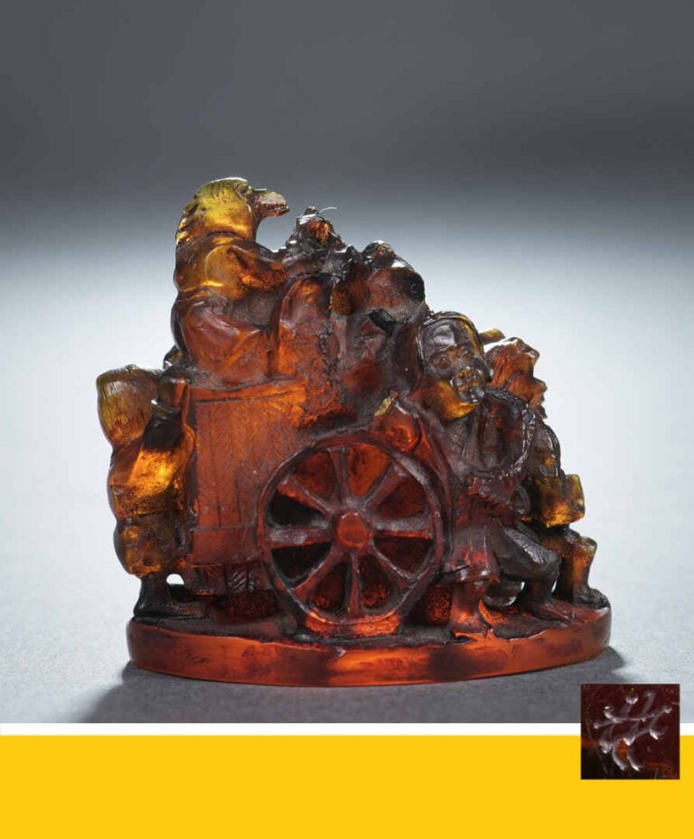 KATABORI NETSUKE EN AMBRE - Japon, Ere Meiji, Epoque XIXe siècle - Il est sculp…