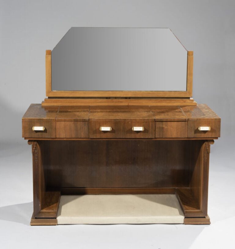 large COIFFEUSE en placage de palissandre et incrustations de filets de bois cl…