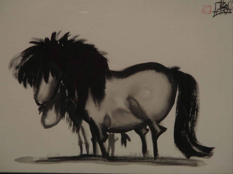 Lazslo TIBAY (Né en 1962) - Jument et son petit - Dessin à l'encre de Chine. -…