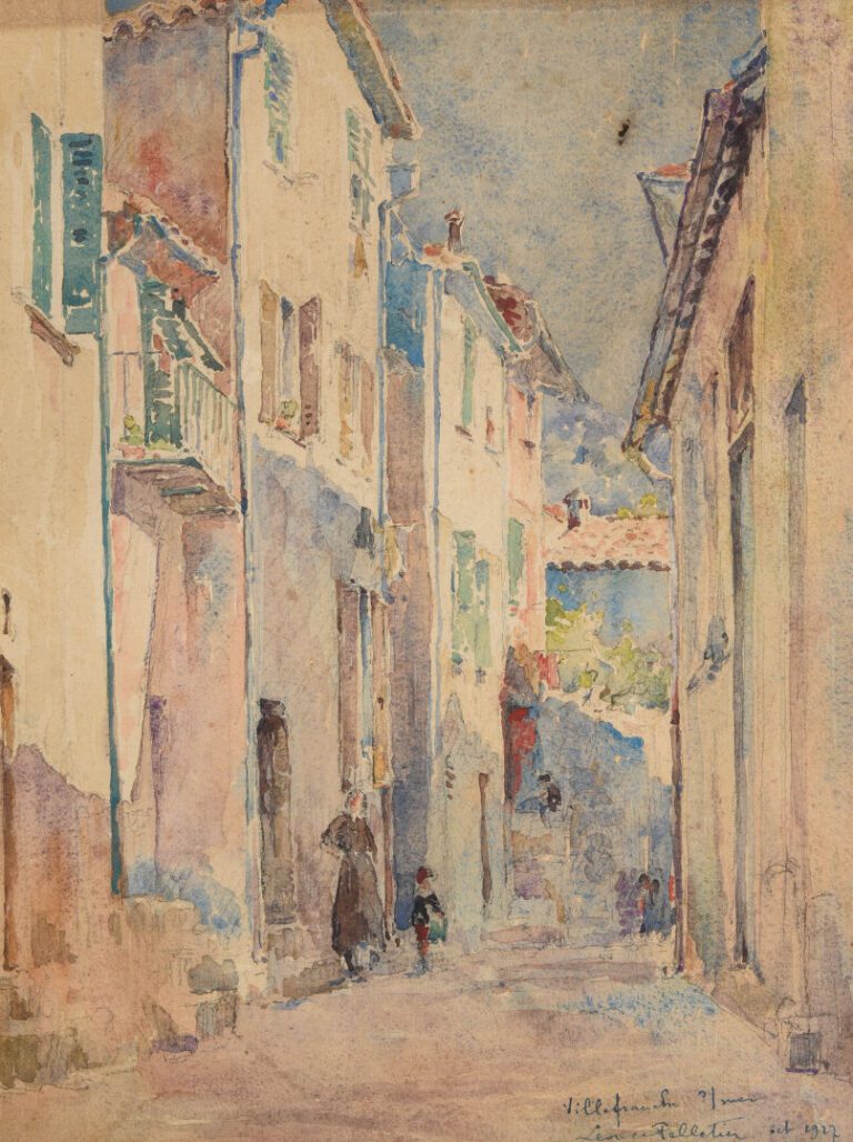 Léonce PELLETIER (1869-1950) - Rue de Villefranche sur mer - Aquarelle - Signé…