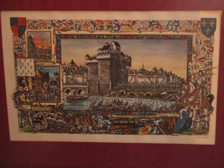 Lithographie en couleurs représentant un épisode de la guerre de 100 ans. - Sig…