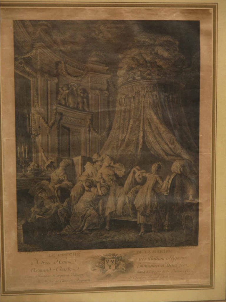 Lithographie en noir et blanc représentant le couché de la mariée. - A vue : 47…
