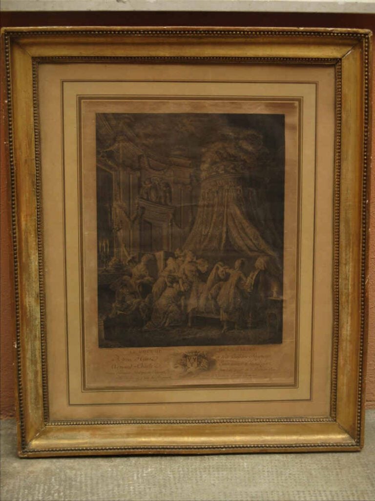 Lithographie en noir et blanc représentant le couché de la mariée. - A vue : 47…