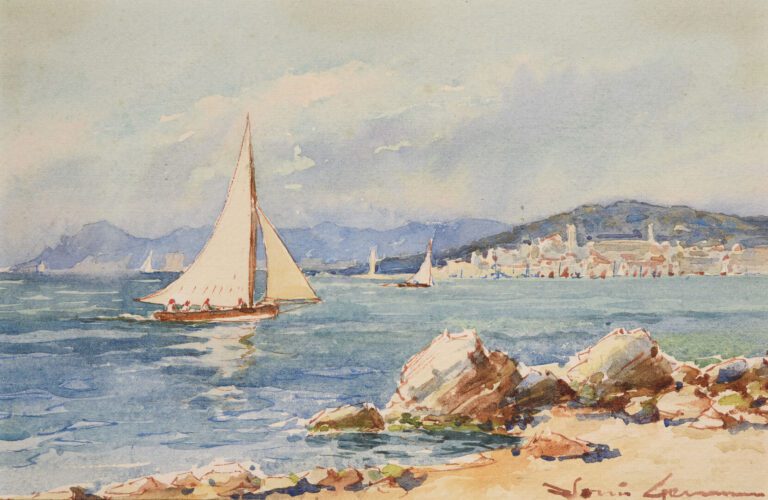Louis GERMAIN (1897-1952) - Vue de bord de mer - Deux dessins à l'encre et aqua…