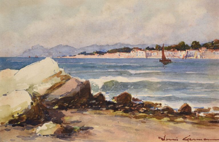 Louis GERMAIN (1897-1952) - Vue de bord de mer - Deux dessins à l'encre et aqua…