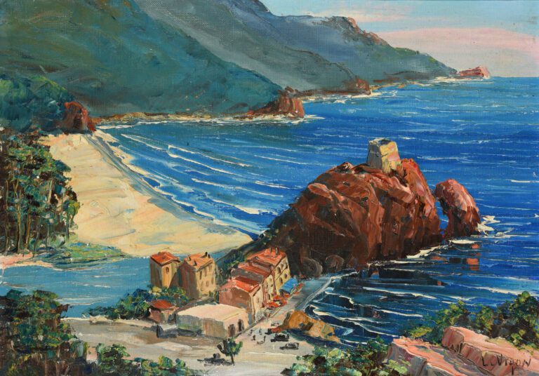 Louis Jacques VIGON (1897-1985) - Vue de village de bord de mer - Huile sur toi…