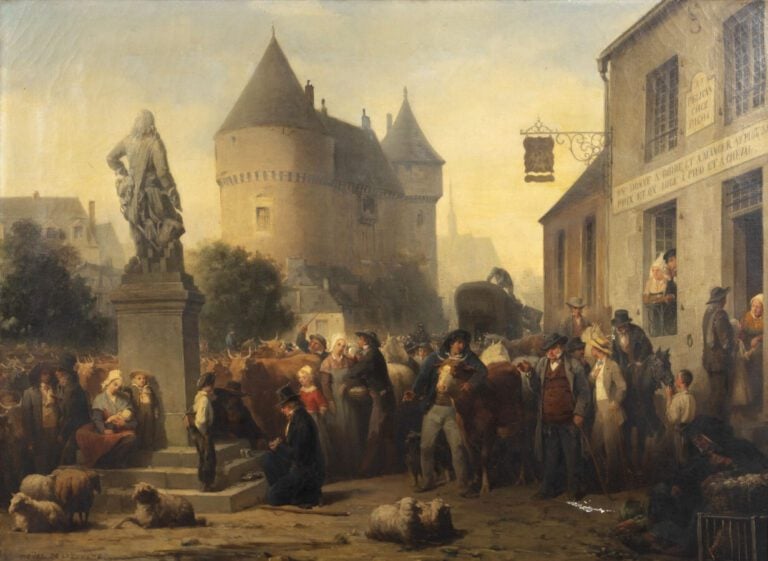 LUCIEN DE LATOUCHE - ÉCOLE FRANÇAISE XIX ÈME - Un marché en costumes du bas Mai…