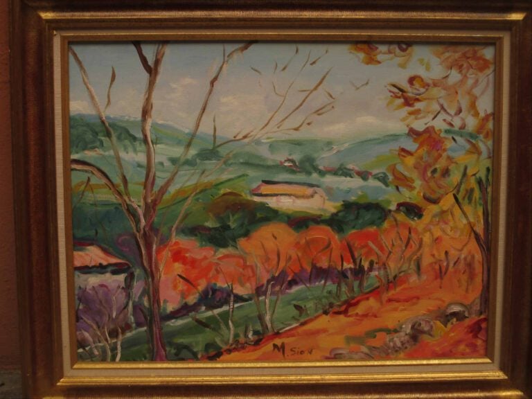 Marie SION (Née en 1956) - La rivière - Huile sur toile. - Signée en bas au cen…