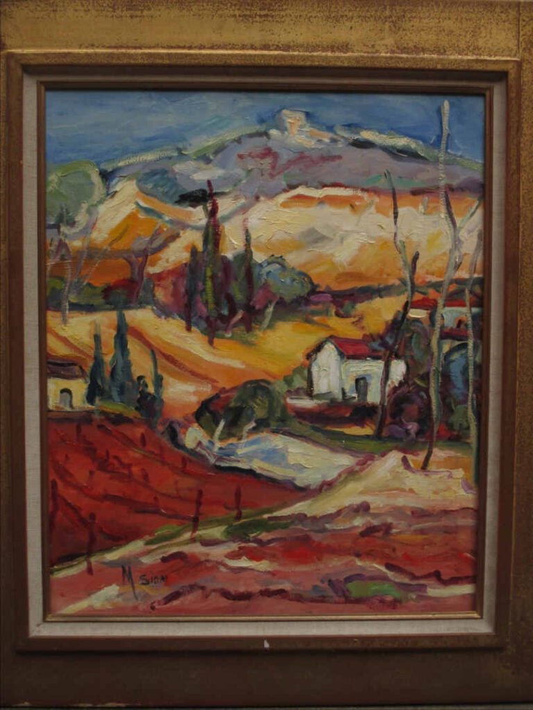 Marie SION (Née en 1956) - Le mas dans les vignes - Huile sur toile. - Signée e…