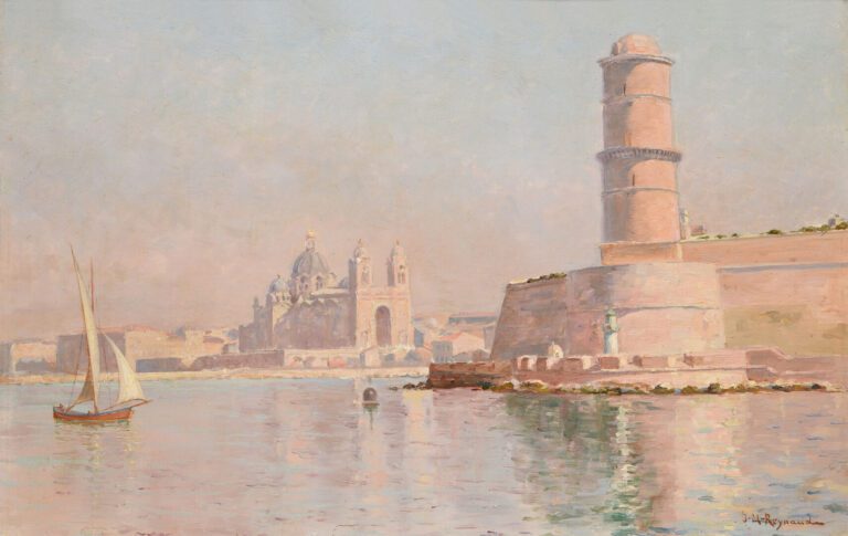 Marius François REYNAUD (1860-1935) - L'entrée du Port de Marseille avec au loi…